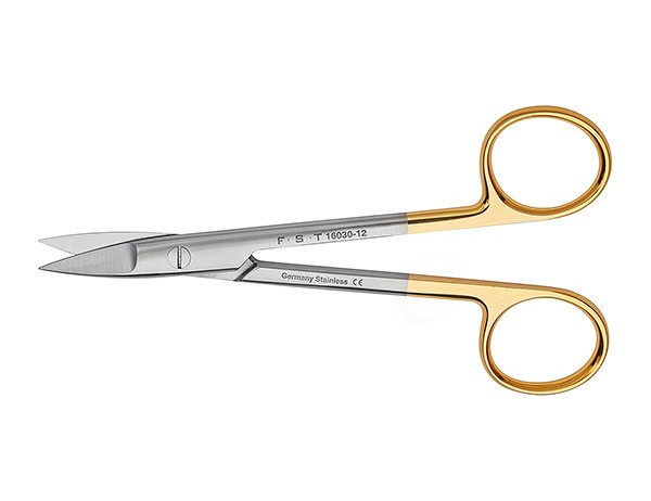 Diethrich Scissors, W/ Tungsten Carbide Inserts, Serrated Lower Blade, 7" (17.5 Cm), Angled 120 Degrees